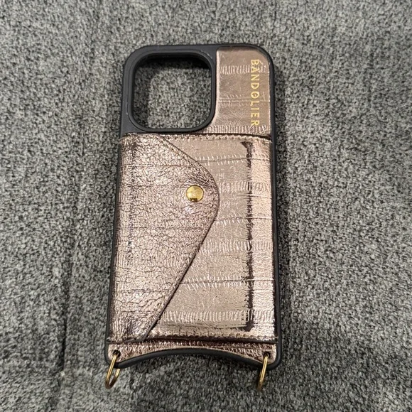 Bandolier Gold & Black iPhone 14 Pro Wallet Case with Gold Hardware Accents - Picture 5 of 6